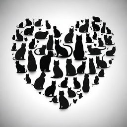 Create an outline of a heart filled with the silhouettes of many cats