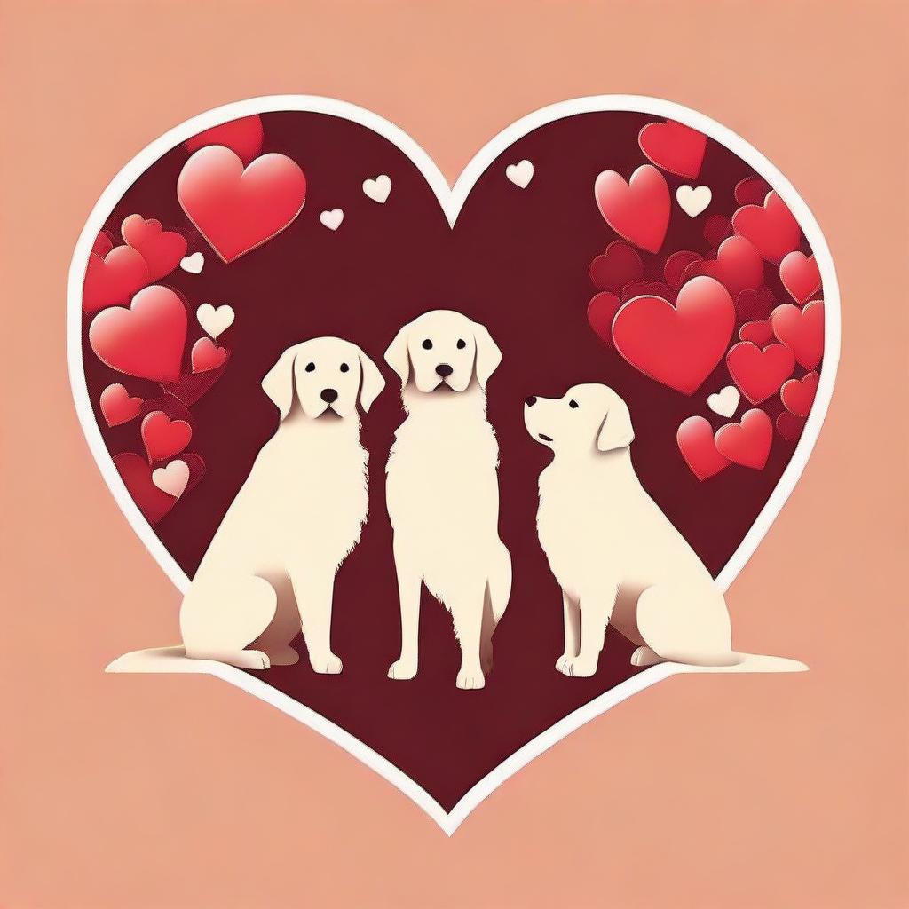 Create an outline of a heart filled with the silhouettes of golden retrievers