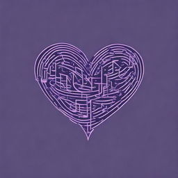 Create an image with the outline of a heart filled with many black music notes on a dark purple backdrop