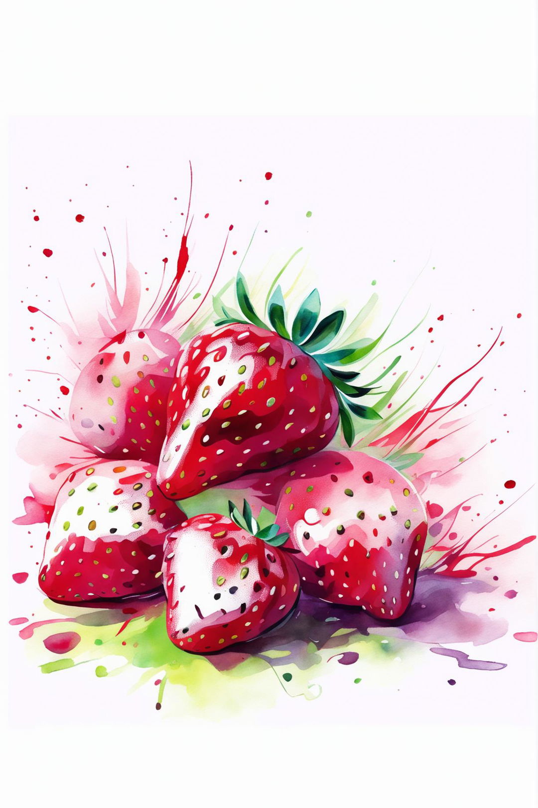 Create a detailed watercolour painting of a strawberry with realistic features and natural colours