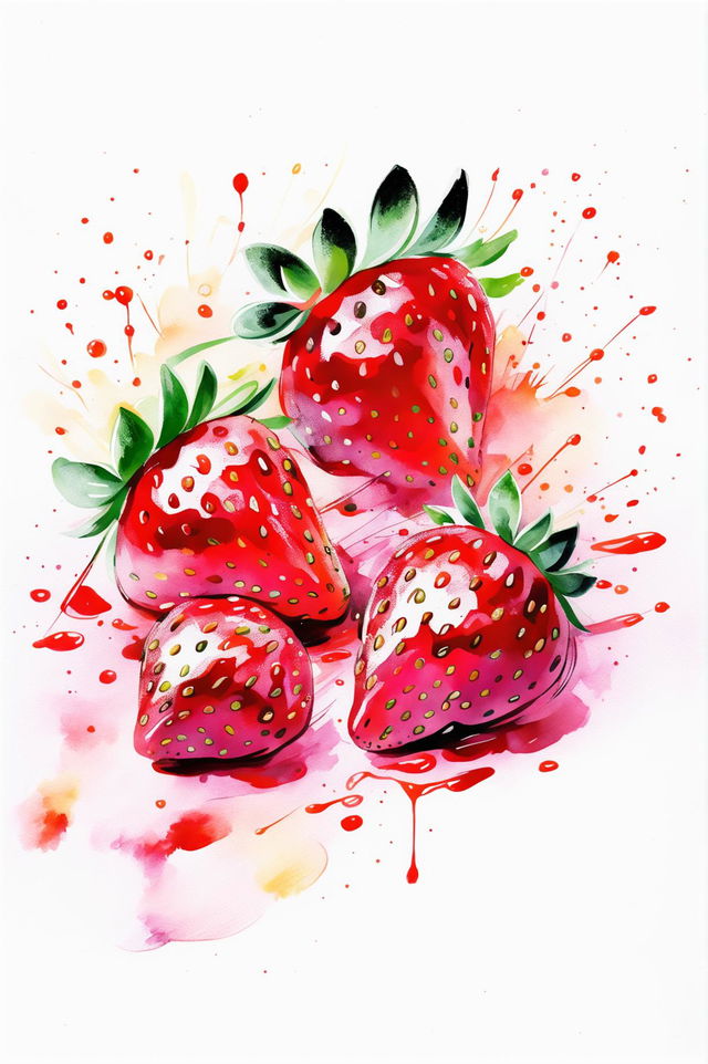 Create a delicious watercolour painting of a strawberry with mouth-watering details and vibrant, juicy colours