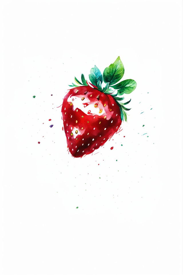 Create a detailed watercolour painting of one strawberry with realistic features and vibrant, natural colours