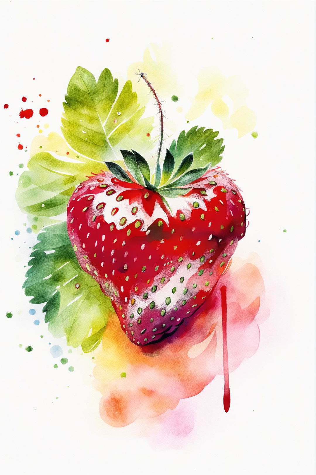 Create a beautiful watercolour painting of a strawberry with realistic and elegant features