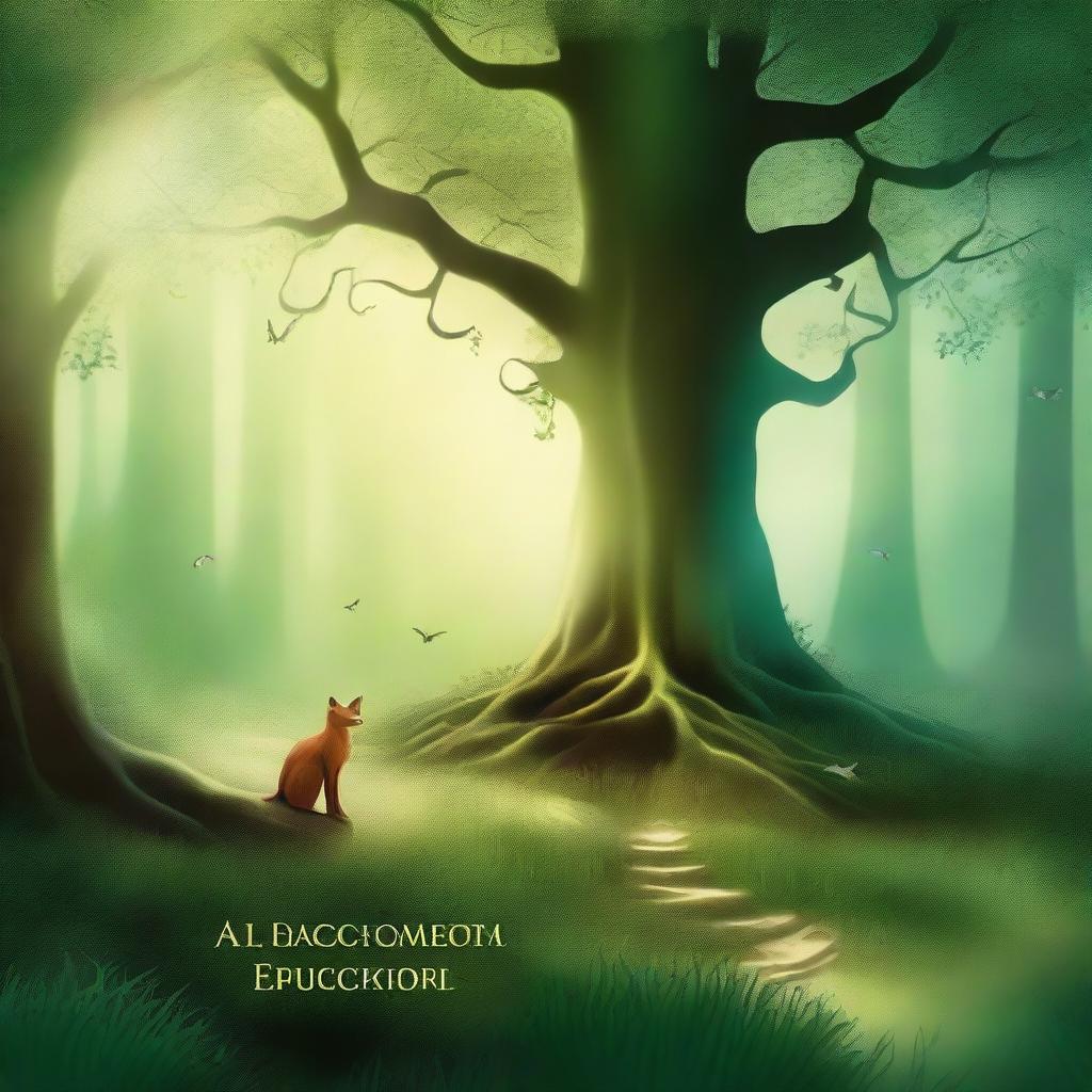 Create a captivating book cover featuring an enchanted forest with mystical creatures