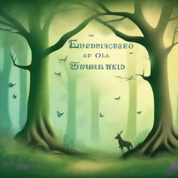 Create a captivating book cover featuring an enchanted forest with mystical creatures