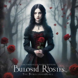 A gothic-themed book cover titled 'Bloodstained Roses: The Dark Desires of a Colorblind Maiden'