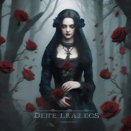 A gothic-themed book cover titled 'Bloodstained Roses: The Dark Desires of a Colorblind Maiden'