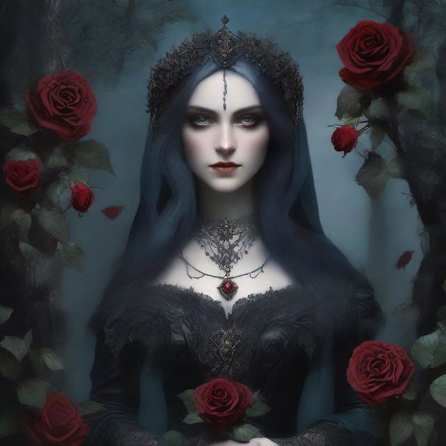 A gothic-themed book cover titled 'Bloodstained Roses: The Dark Desires of a Colorblind Maiden'