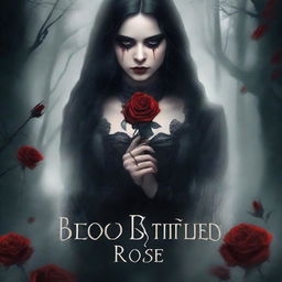 Create a book cover titled 'Bloodstained Roses: The Dark Desires of a Colorblind Maiden'