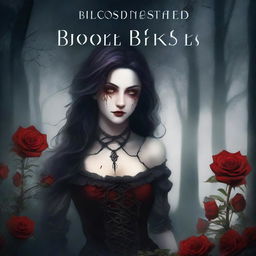 Create a book cover titled 'Bloodstained Roses: The Dark Desires of a Colorblind Maiden'