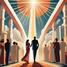 A breathtaking scene of the rapture, with people ascending towards a bright, fiery light into the sky, surrounded by clouds and a sense of divine presence