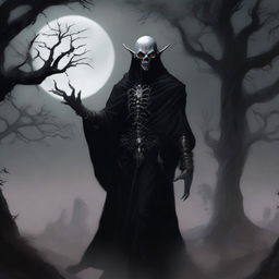 A male dark elf necromancer in a black tunic, summoning skeletons from the ground