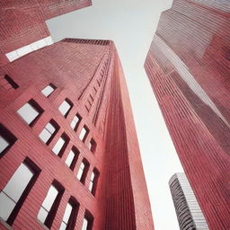 Create an image of a red brick skyscraper