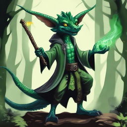 A detailed illustration of a kobold sorcerer with green dragon blood, featuring a poisonous tail