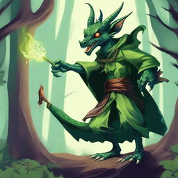 A detailed illustration of a kobold sorcerer with green dragon blood, featuring a poisonous tail