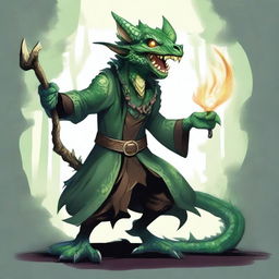 A detailed illustration of a kobold sorcerer with green dragon blood, featuring a poisonous tail