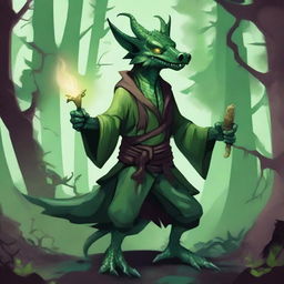 A detailed illustration of a kobold sorcerer with green dragon blood, featuring a poisonous tail