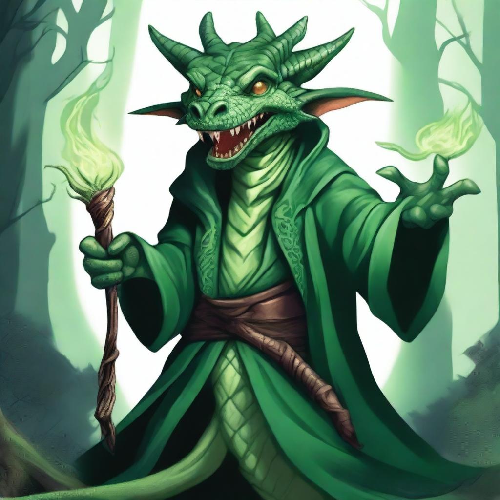 A detailed illustration of a kobold sorcerer with green dragon blood, featuring a poisonous tail