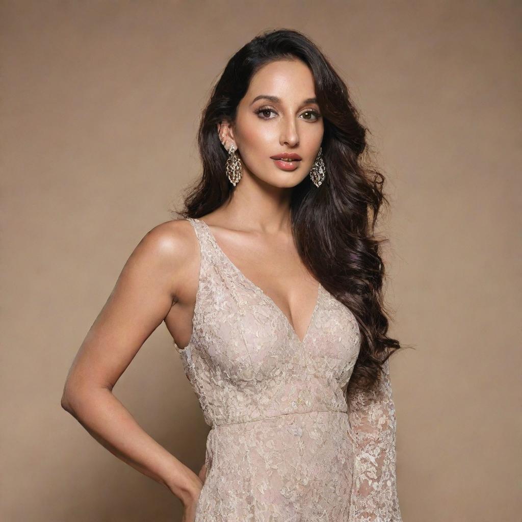 A portrait of the celebrity Nora Fatehi, capturing her distinctive features and stylish aura.