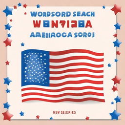 A cover for a word search puzzle book titled 'Word Search: Discover America'