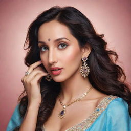 A portrait of Nora Fatehi depicted in Disney style, capturing her distinctive features infused with Disney charm.