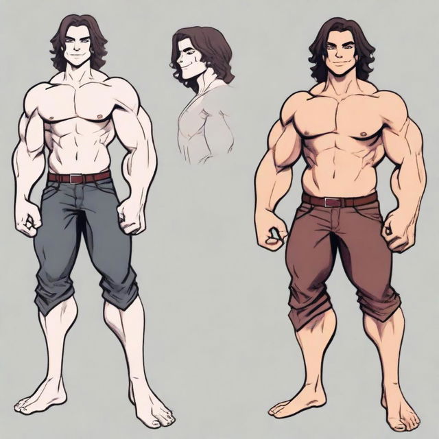 A character with an average build and some muscle tone, particularly in the legs, standing at 5'4" and weighing 140 lbs