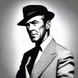 A silhouette of James Stewart, the iconic Hollywood actor, in a classic pose