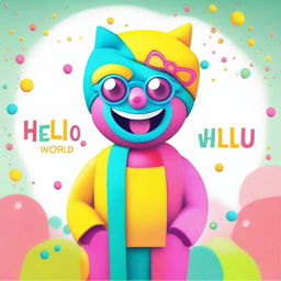 A whimsical and friendly character personifying the phrase 'Hello World'