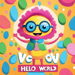 A whimsical and friendly character personifying the phrase 'Hello World'