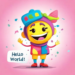 A whimsical and friendly character personifying the phrase 'Hello World'