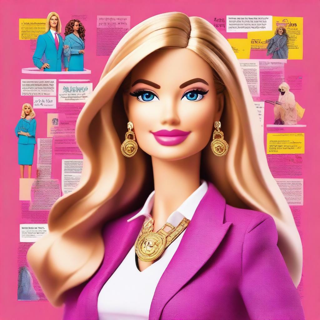 A vibrant and empowering portrait of Barbie styled as Gisele Halimi, the renowned feminist lawyer and activist