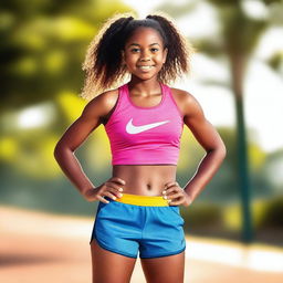 A young girl wearing Nike Pro shorts, standing confidently in an athletic pose