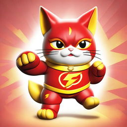 A maneki neko, the Japanese lucky cat, dressed in a costume of The Flash, the famous superhero