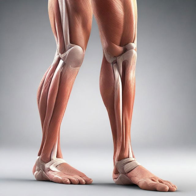 A realistic and detailed image of human legs, showing the muscles and skin texture