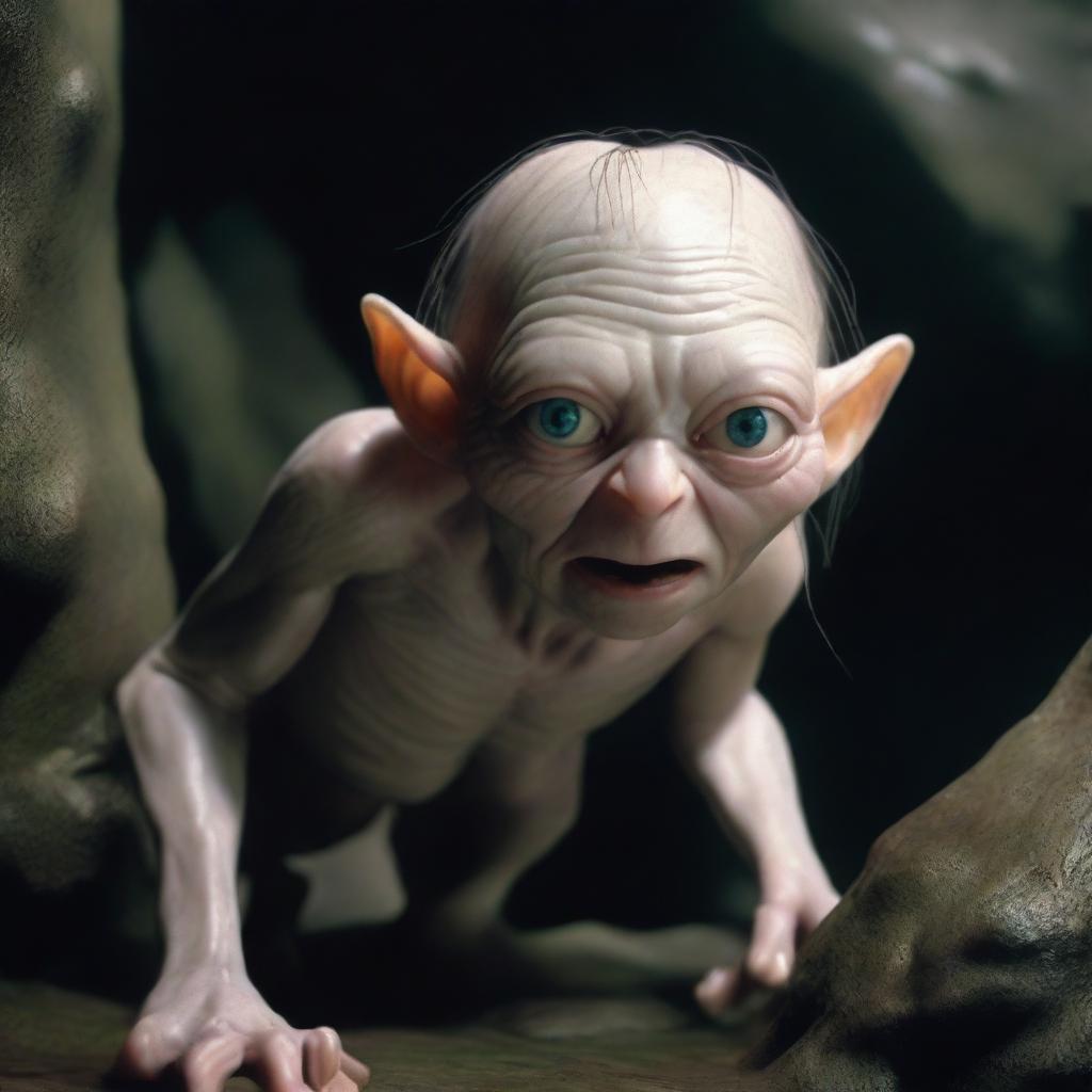 A highly detailed and realistic image of Gollum from The Lord of the Rings