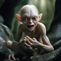 A highly detailed and realistic image of Gollum from The Lord of the Rings