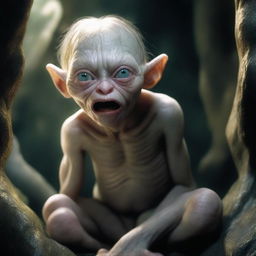 A highly detailed and realistic image of Gollum from The Lord of the Rings