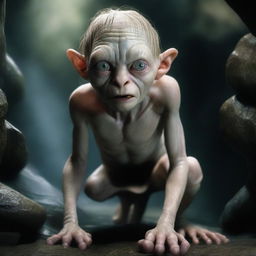 A highly detailed and realistic image of Gollum from The Lord of the Rings