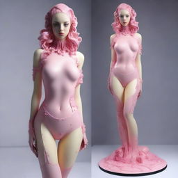 Create an image of an imperfect latex girl who is half cake