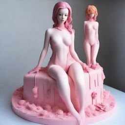 Create an image of an imperfect latex girl who is half cake