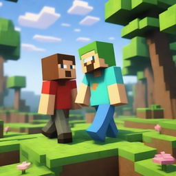 Create an image featuring two Minecraft characters sharing a kiss