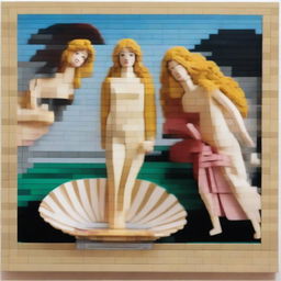 Create an image of Sandro Botticelli's 'The Birth of Venus' reimagined using Lego blocks