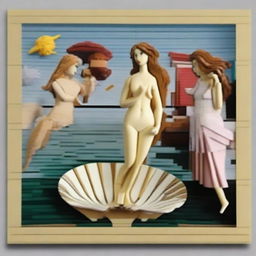 Create an image of Sandro Botticelli's 'The Birth of Venus' reimagined using Lego blocks