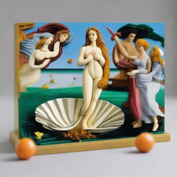 Create an image of Sandro Botticelli's 'The Birth of Venus' reimagined using Lego blocks