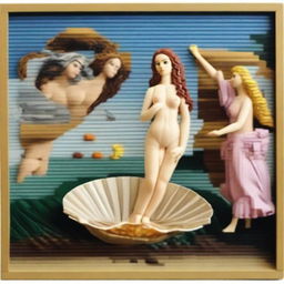 Create an image of Sandro Botticelli's 'The Birth of Venus' reimagined using Lego blocks