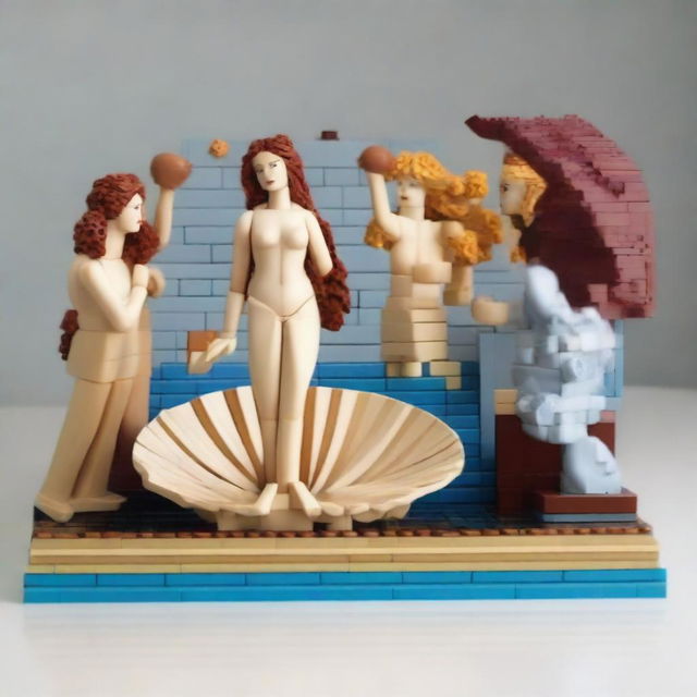 Create a 3D model of Sandro Botticelli's 'The Birth of Venus' reimagined using Lego blocks