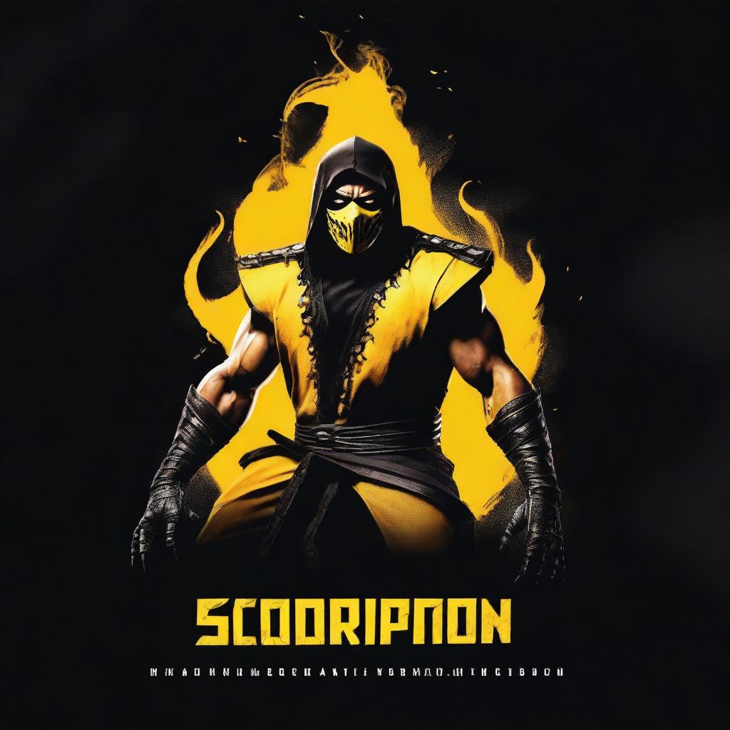 Create a movie title poster for a film named 'The Scorpion' set in the Mortal Kombat universe