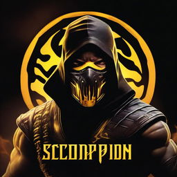 Create a movie title poster for a film named 'The Scorpion' set in the Mortal Kombat universe