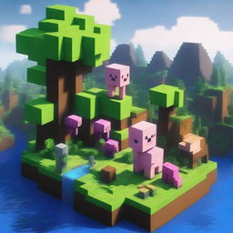 Create a vibrant and detailed scene in the Minecraft universe