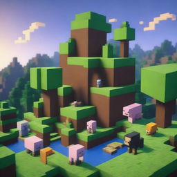 Create a vibrant and detailed scene in the Minecraft universe